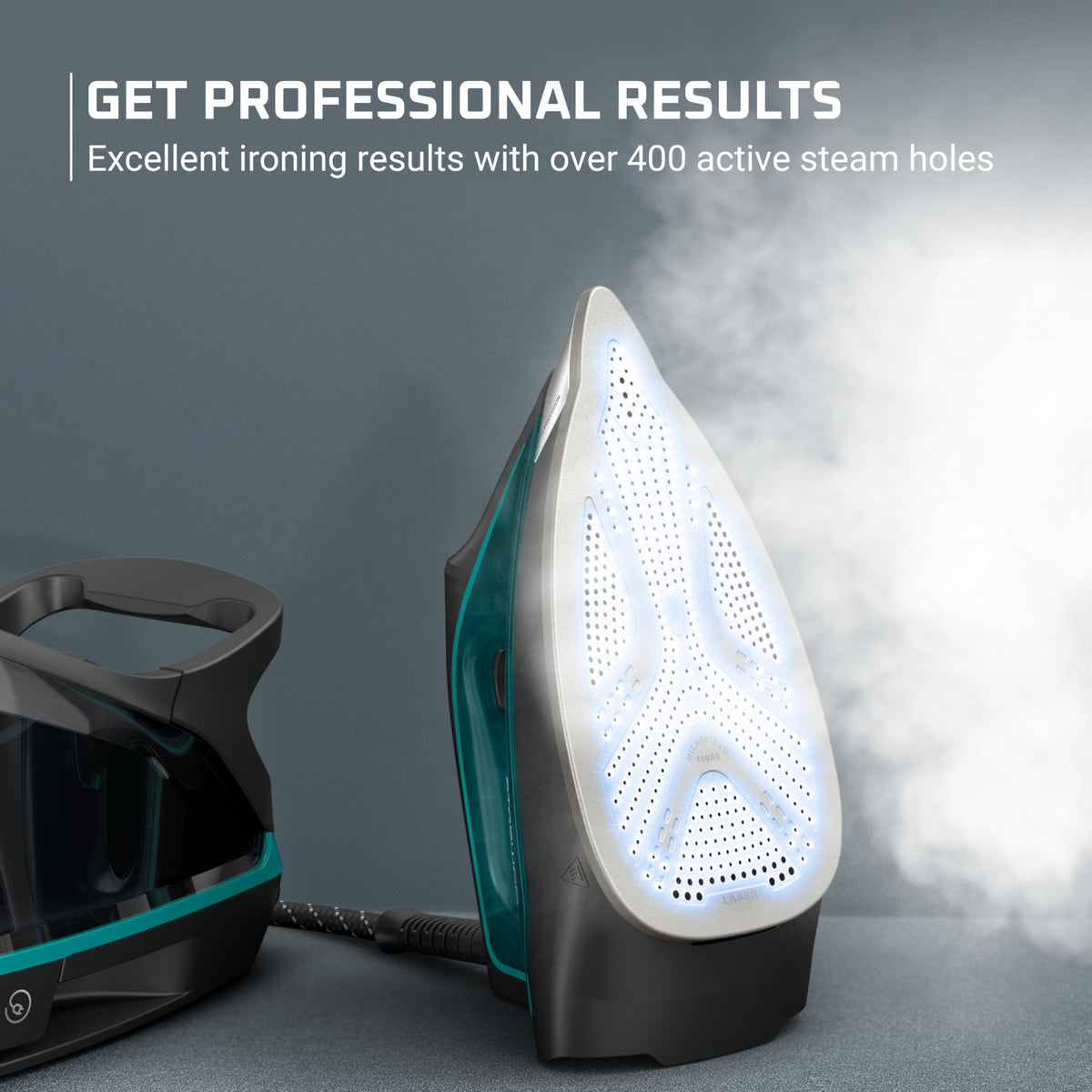 Rowenta Iron for Clothes, High Pressure Steamer Iron with Boiler System, 400 Steam Holes, Vertical Steaming, 37oz Tank, Stainless Steel Soleplate