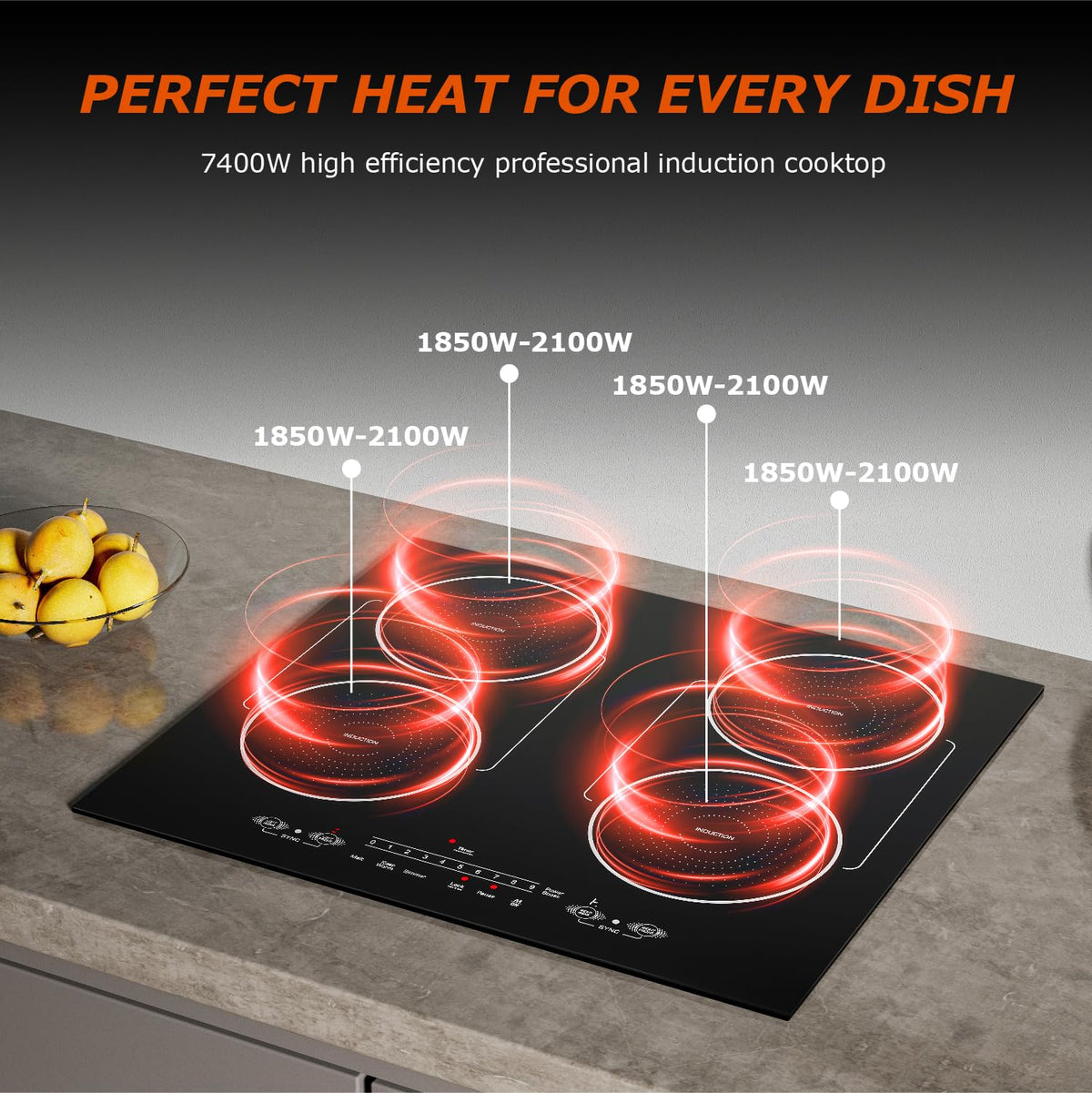 30 Inch Induction Cooktop 4 Burners, Flat Glass Top Electric Stove Hob with Bridge-SYNC, 3 Preset Modes Booster, Timer, Pause, Child Lock, Drop in