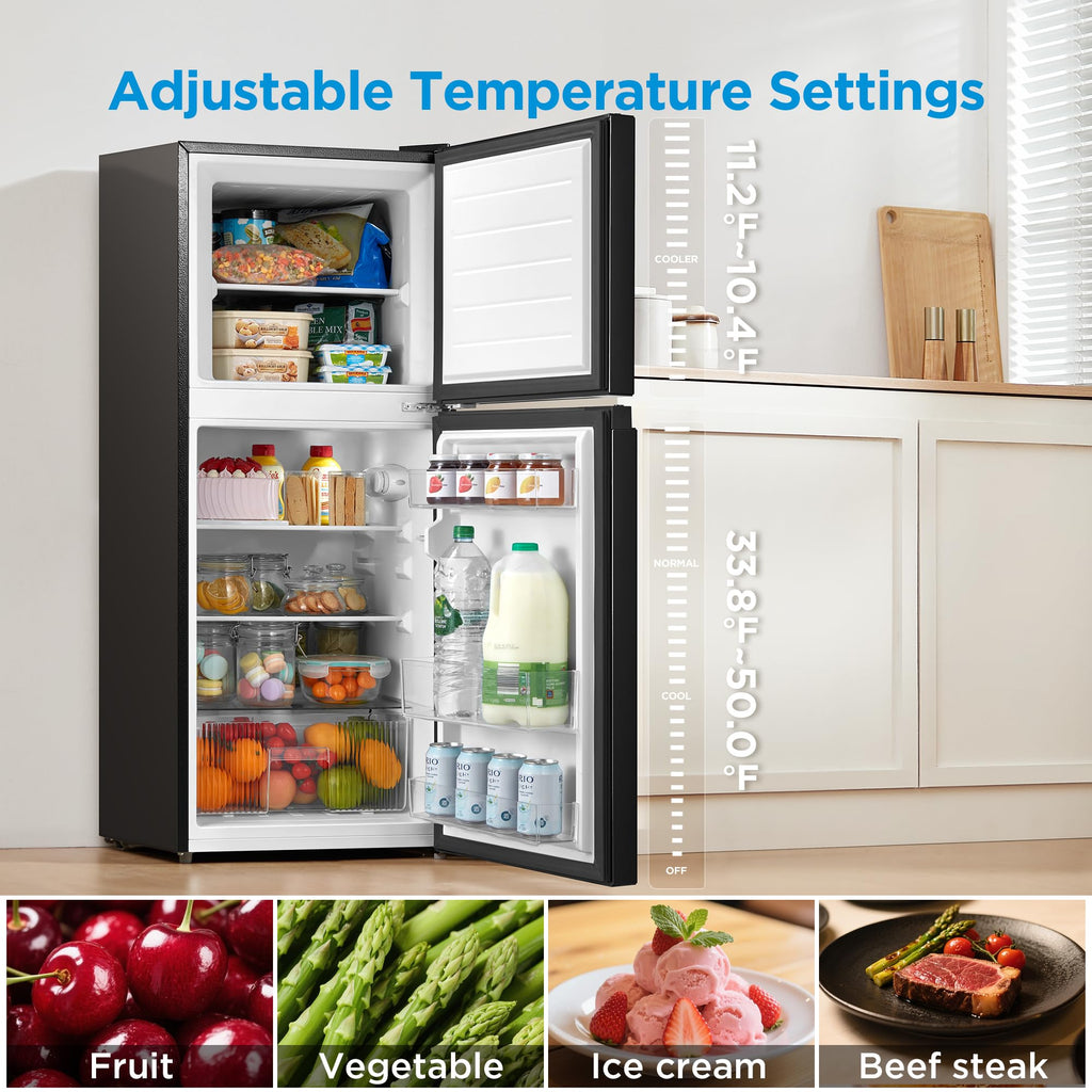 Midea WHD-113FB1 Double Door Mini Fridge with Freezer for Bedroom Office or Dorm with Adjustable Remove Glass Shelves Compact Refrigerator, 3.1 cu ft