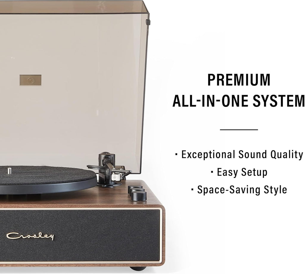 Crosley CR6046A-WAGL Stave 2-Speed Bluetooth Record Player Turntable with Built-in Speakers, Walnut