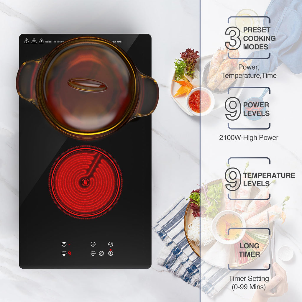 4 Burner Electric Cooktop,7200W Built-in & Countertop 4 Burner Electric Stove Top with 9 Power Levels, Child Safety Lock & 99mins Timer, 30 inch