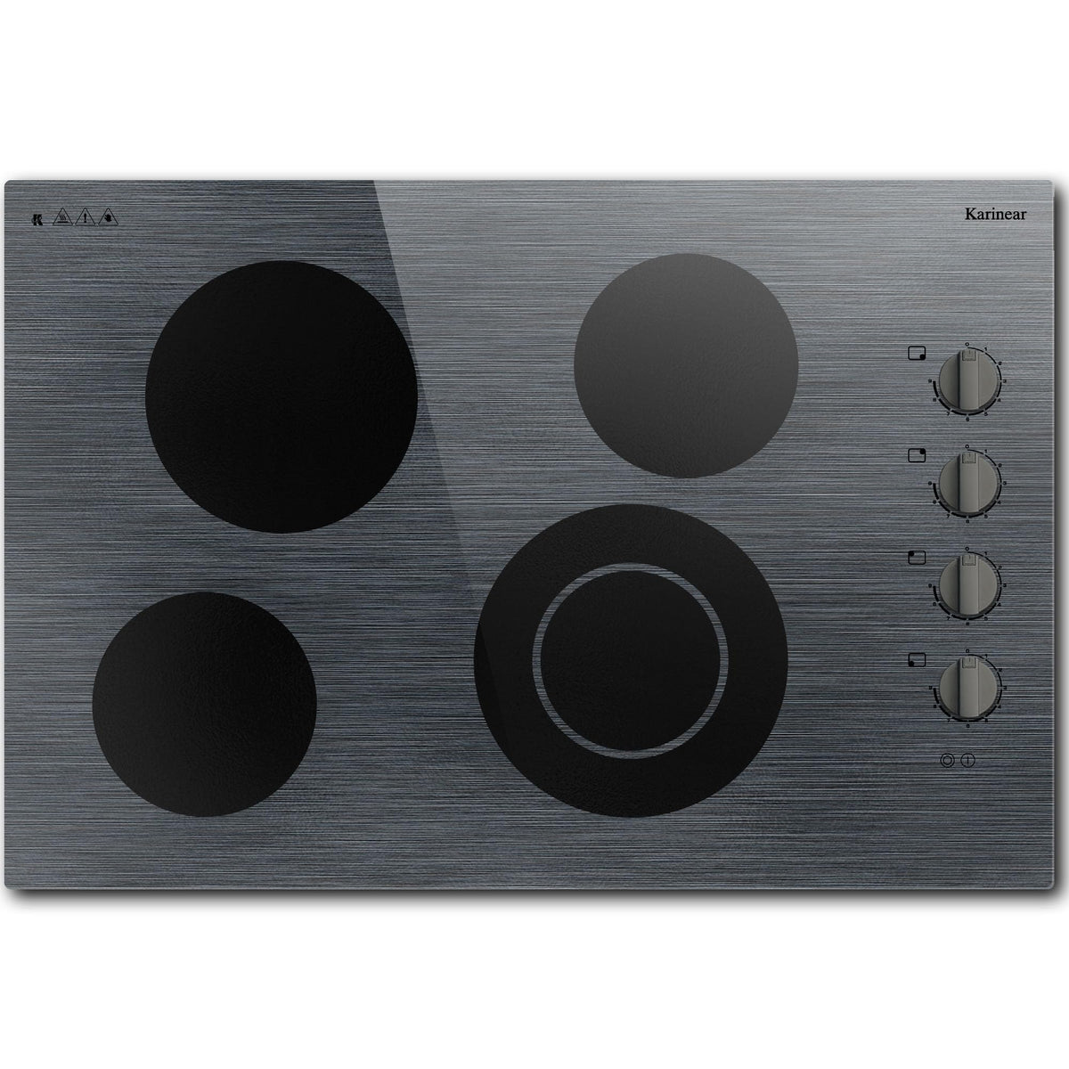 Karinear Electric Cooktop 24 Inch, 4 Burners Electric Stove Knob Control, Built-in Ceramic Cooktop with Beautiful Woodgrain Pattern Glass Surface