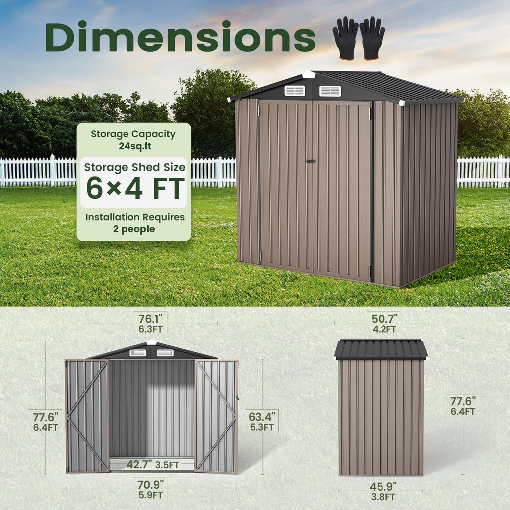 GVDV 10x14 FT Outdoor Metal Storage Shed, Durable Garden Shed with Updated Frame Structure for Backyard, Patio, Tool Storage, All-Weather Shelter for