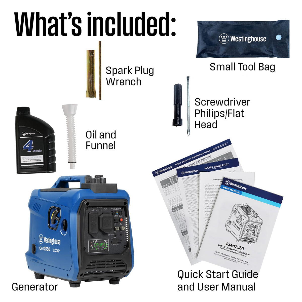 Westinghouse 2550 Peak Watt Super Quiet & Lightweight Portable Inverter Generator, RV Ready 30A Outlet, Gas Powered, Parallel Capable, Long Run Time