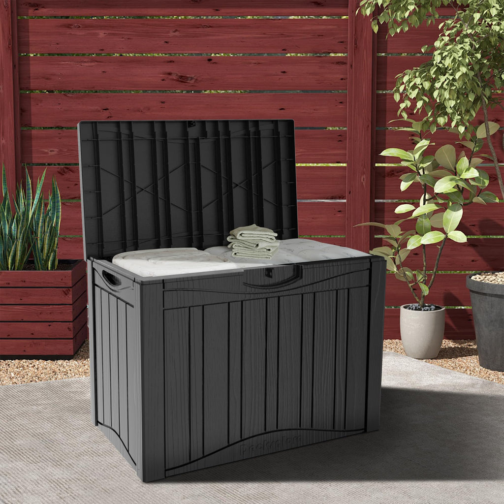 Mersco 320 Gallon Double-Wall Resin Deck Box - Lockable Waterproof Outdoor Storage Box, 1000lbs Capacity & Doubles as Seating for Patio Furniture