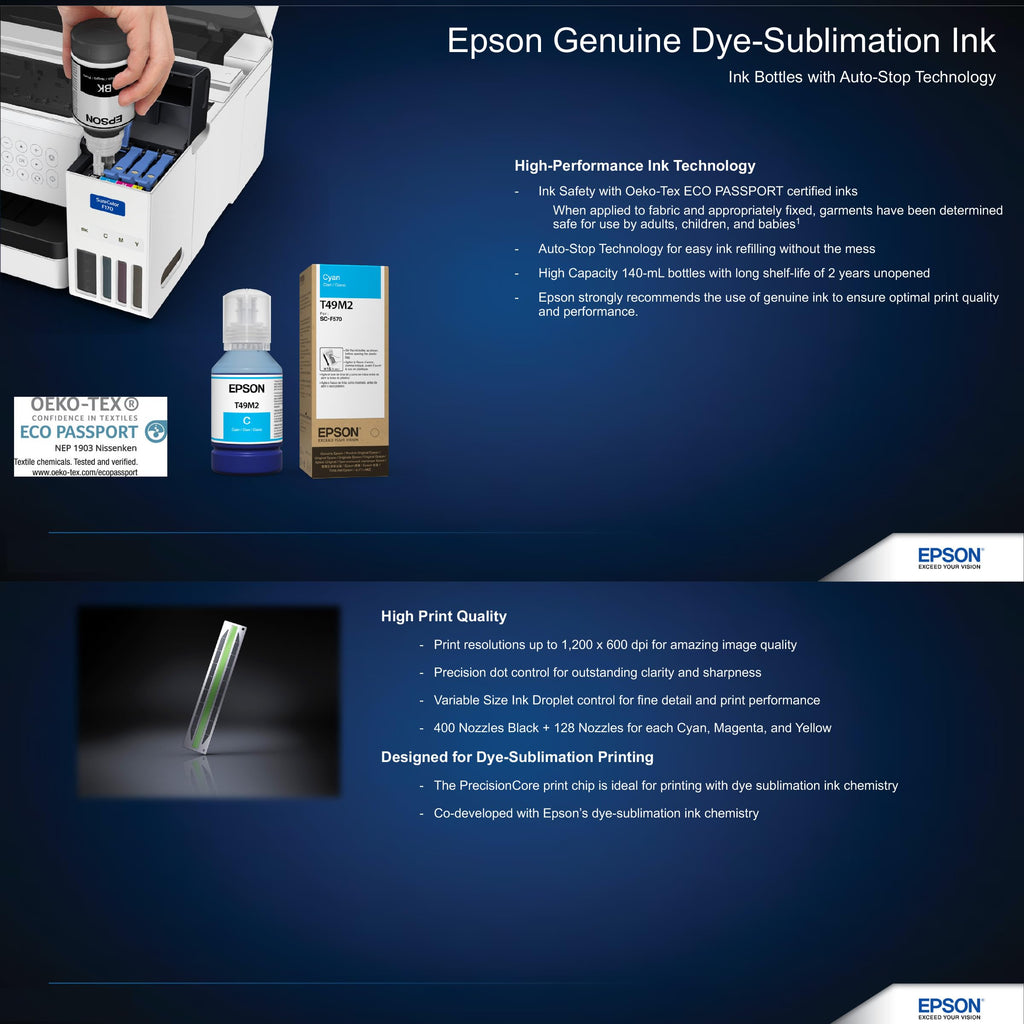 Epson SureColor F170 Dye-Sublimation Printer C Compact 8.5" x 11" Format C Includes Genuine Epson Ink, User Guide & Power Cable C Original OEM