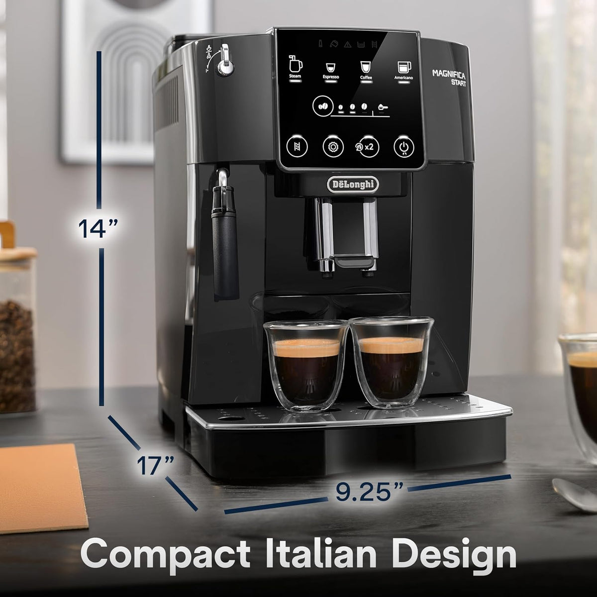 De'Longhi Magnifica Start Automatic Espresso Machine with Manual Milk Frother & Built in Grinder - 3 One-Touch Recipes, Easy-to-Clean, Home Barista