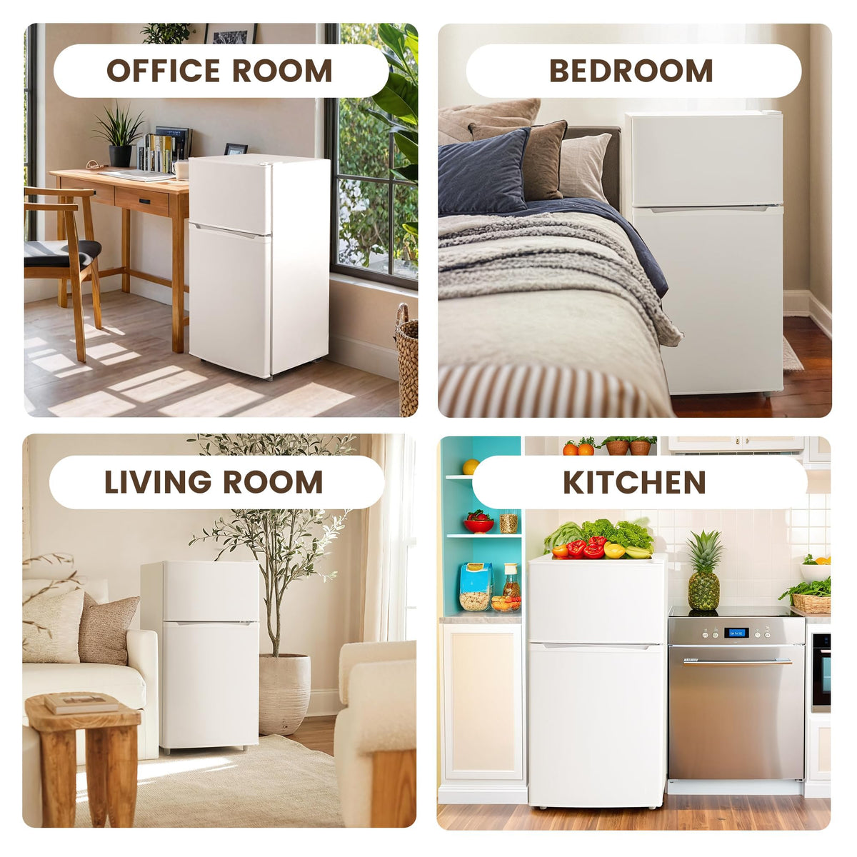 Manastin 3.5 Cu.Ft 2 Door Mini Fridge with Freezer, Small Refrigerator, 7 Level Adjustable Thermostat, Compact Fridge for Living Room, Dorm, Office