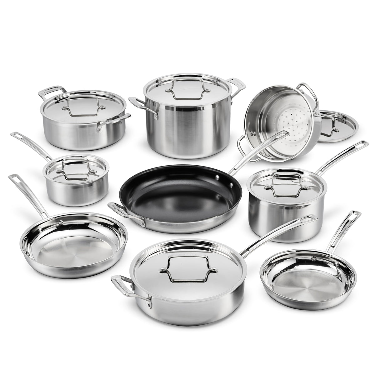 Cuisinart 12-Piece Cookware Set, MultiClad Pro Triple Ply Stainless Steel Cookware Set, Heat Surround Technology, Cool Grip Stick Handles, Oven Safe