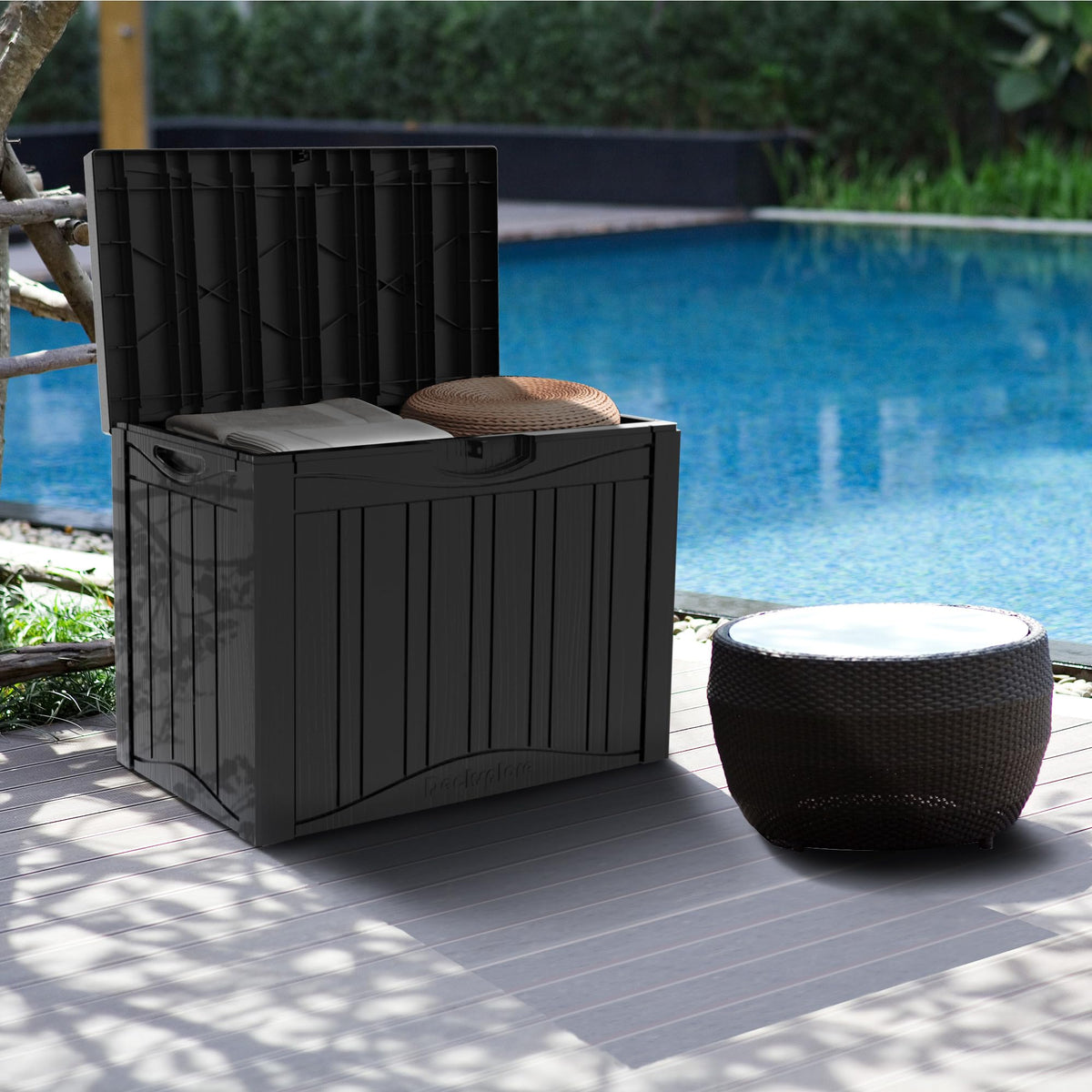 Mersco 320 Gallon Double-Wall Resin Deck Box - Lockable Waterproof Outdoor Storage Box, 1000lbs Capacity & Doubles as Seating for Patio Furniture