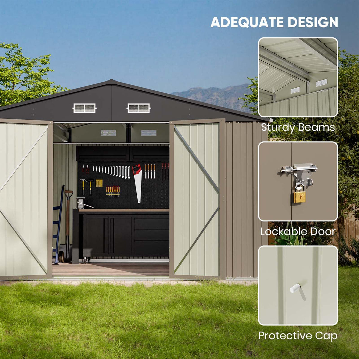 Patiowell 10 x 12 FT Metal Storage Shed for Outdoor, Steel Yard Shed with Design of Lockable Doors, Utility and Tool Storage for Garden, Backyard