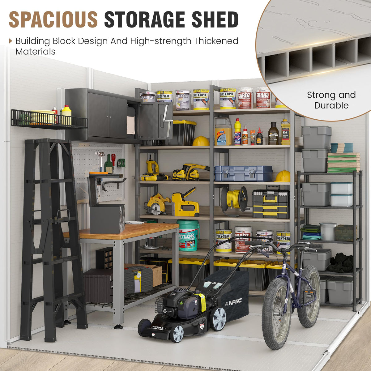 Amopatio 10x8 FT Storage Shed, Resin Shed with Floor Included, Plastic Sheds Outdoor Storage for Bike, Garden Tools, Sheds & Outdoor Storage with
