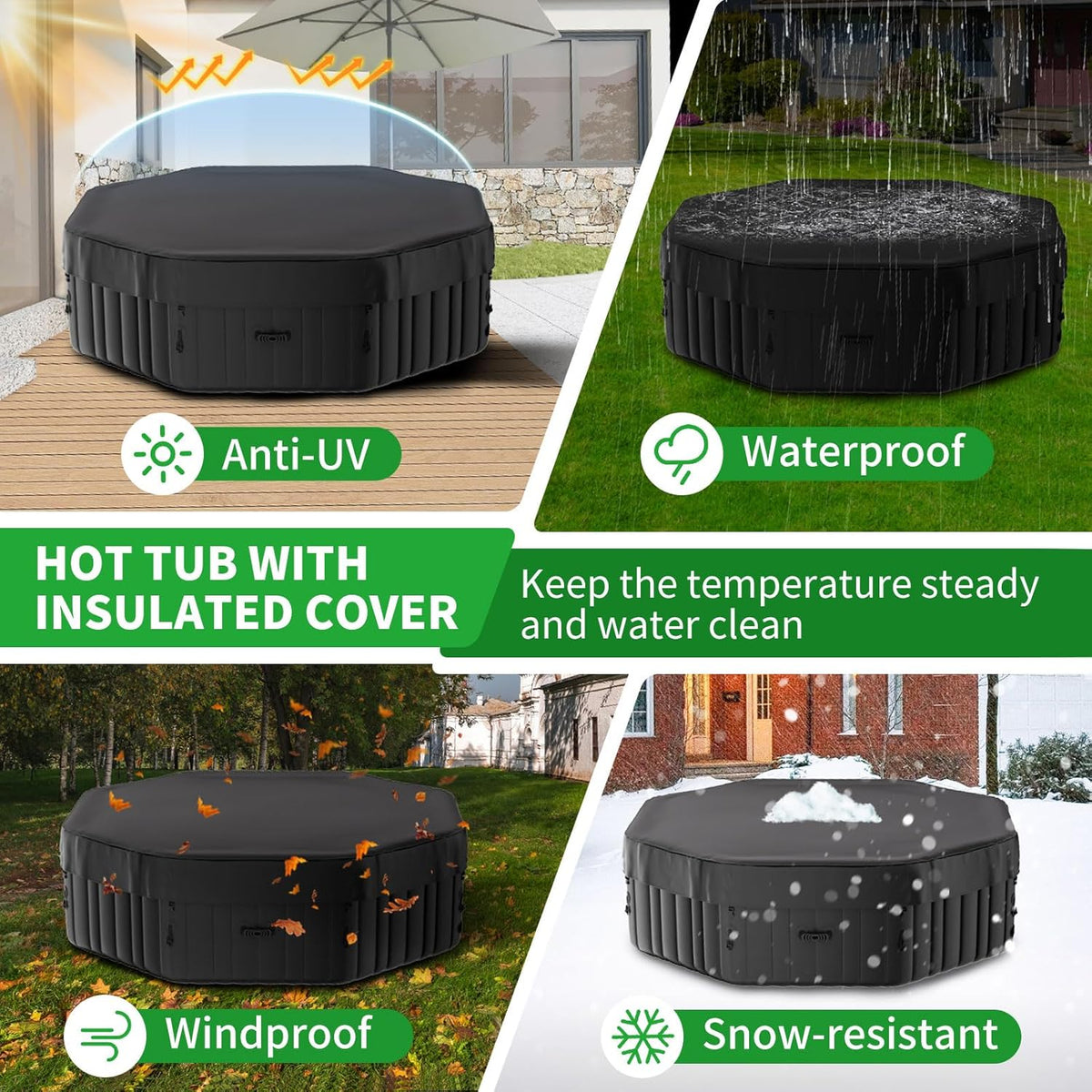 Inflatable Hot Tub, 4-6 Person Polygon Portable Blow Up Hot Tub, Leak-Proof PVC Outdoor Spa with 130 Strong Air Jets, Heater Pump and Insulated Cover