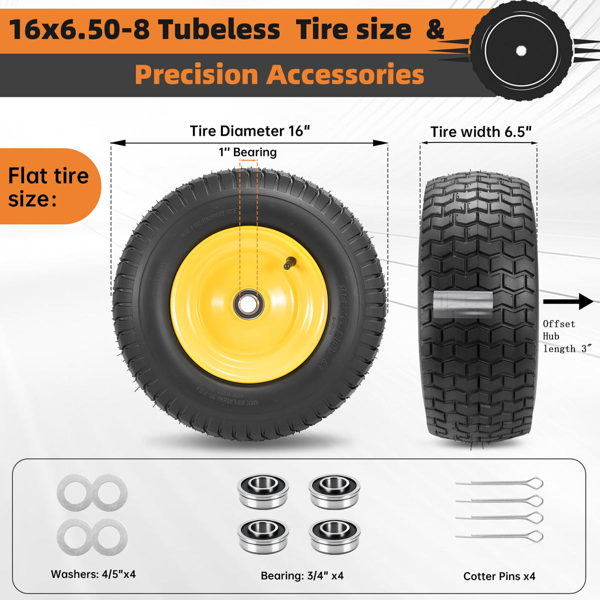 2-Pack 20x10.00-8 Tubeless Lawn Mower Rear Tire and Wheel Assembly, 4-Ply.