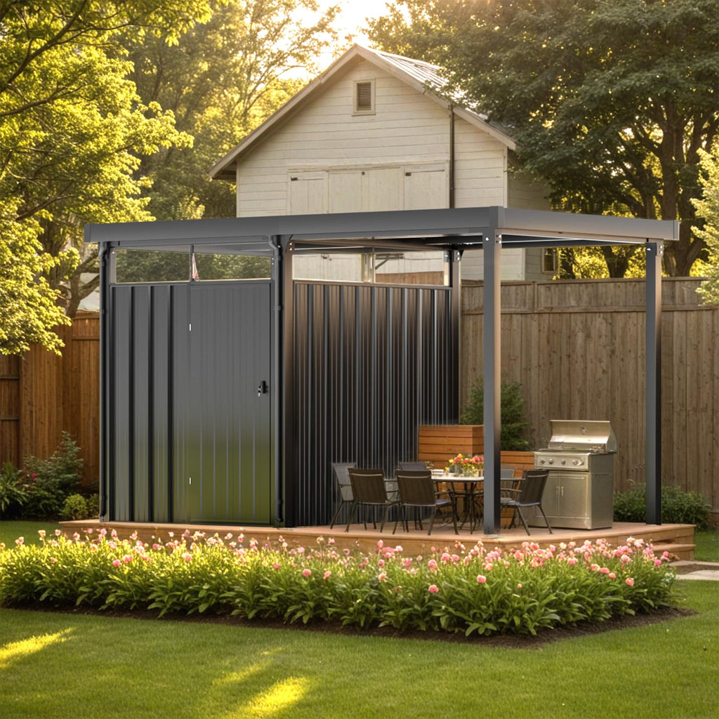 Patiowell 10 x 12 FT Metal Storage Shed for Outdoor, Steel Yard Shed with Design of Lockable Doors, Utility and Tool Storage for Garden, Backyard