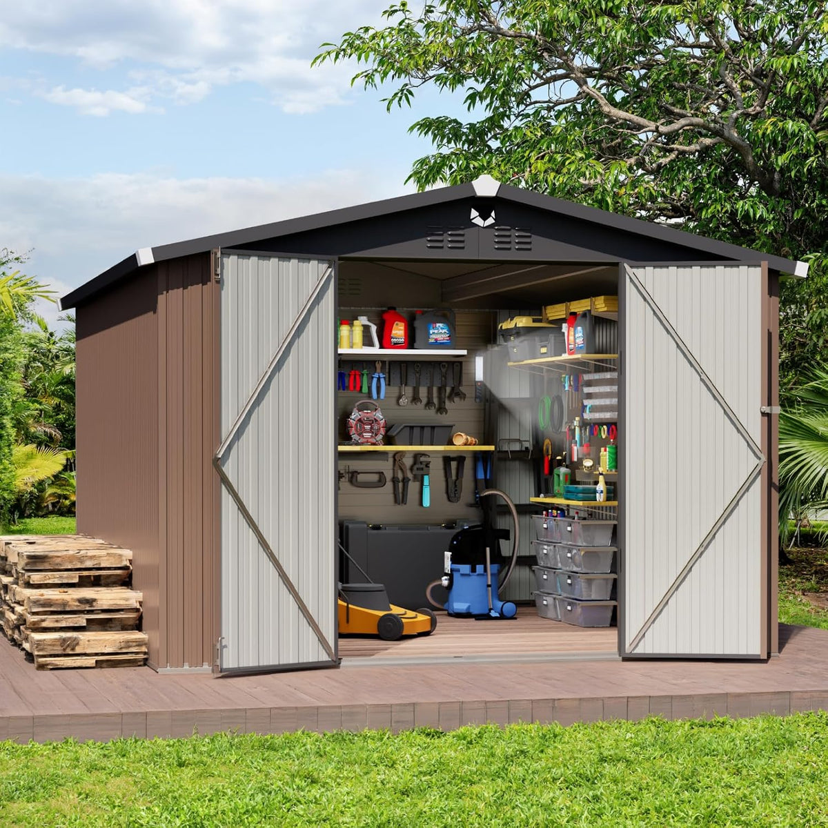 Metal Storage Shed,10x12 Outdoor Storage Building,Large Backyard Sheds with Lockable Door,Waterproof Outside Storage Shed