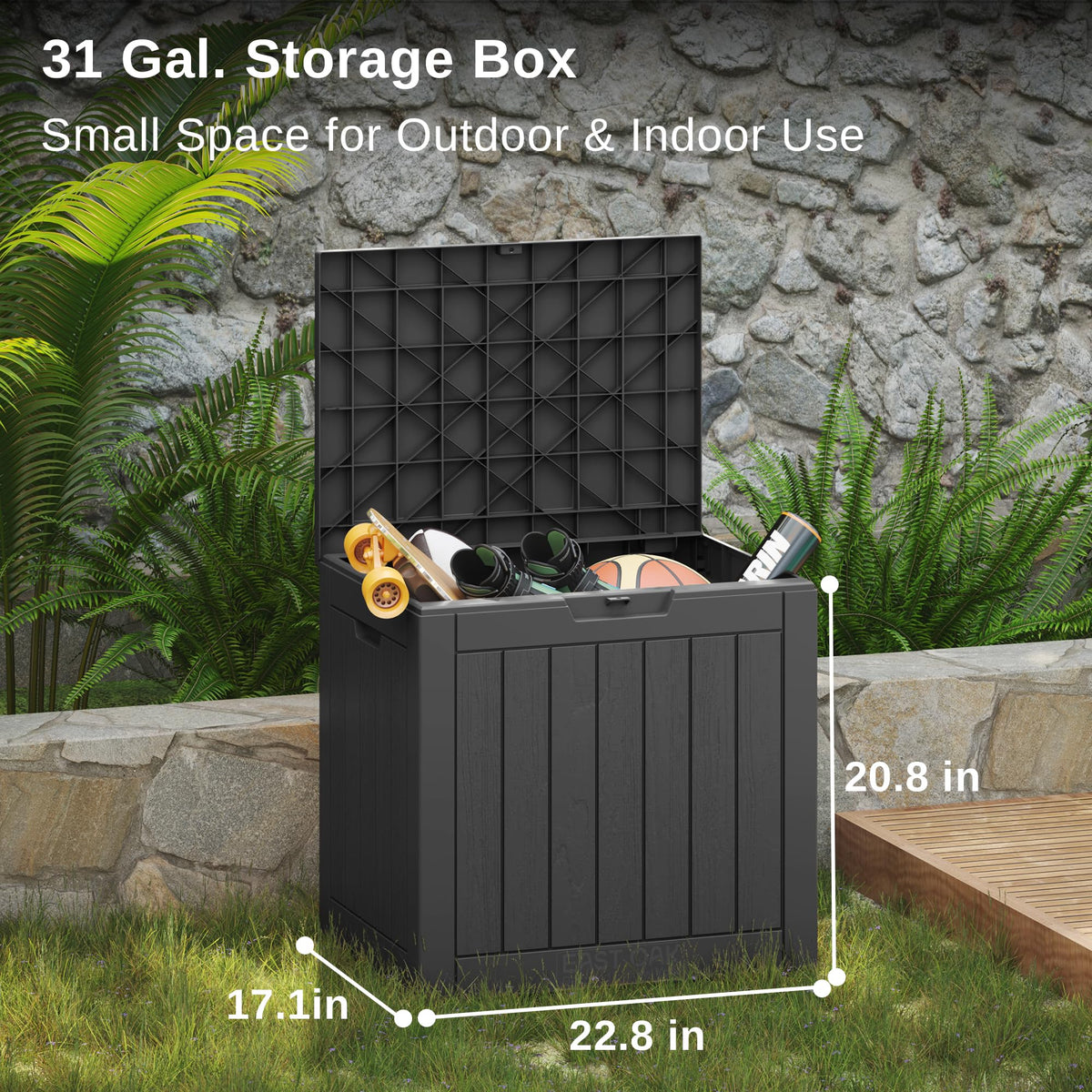 EAST OAK Outdoor Storage Box, 120 Gallon Deck Box with Stainless Steel Rods Large Resin Storage Bin for Patio Cushions, Garden Tools, Waterproof and