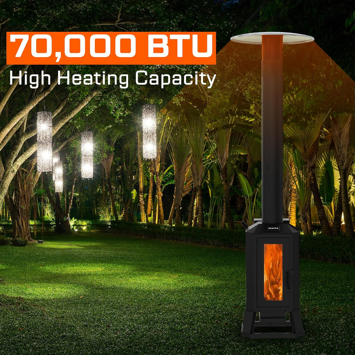 70,000 BTU Wood Pellet Outdoor Patio Heater with Glass Viewing Window C Pellet Heaters for Outdoor Use, Home, Gardens & Commercial - Portable with