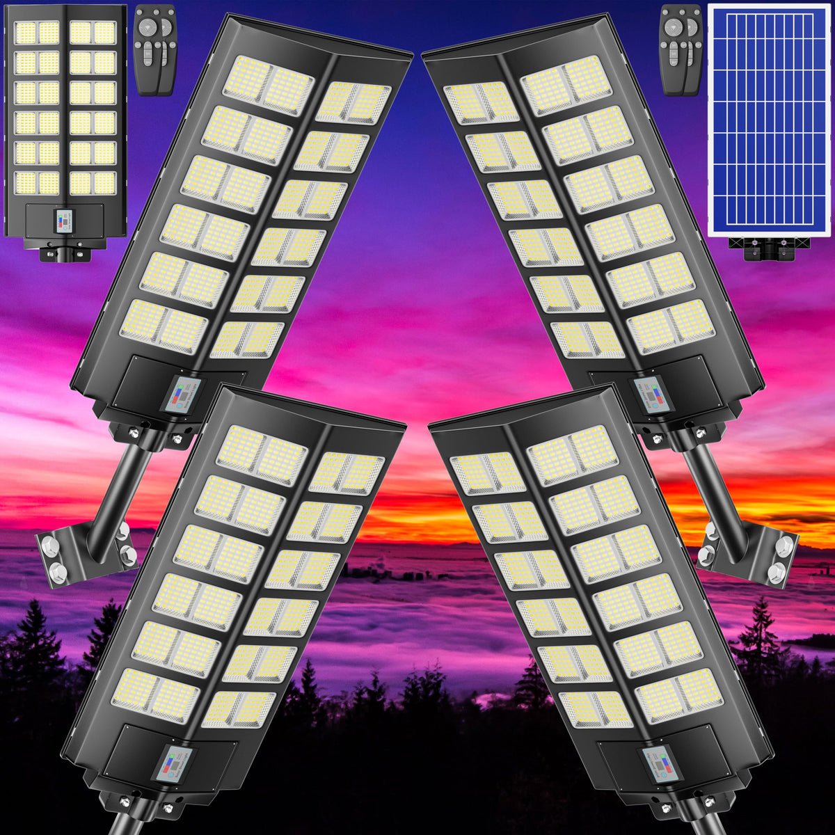 Solar Street Lights Outdoor Waterproof Dusk to Dawn, Large 9000W Outdoor Floodlight LED Motion Sensor, 7000K Wide Angle Parking Lot Flood Lamp Remote
