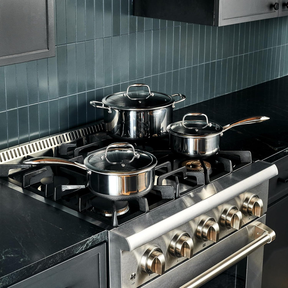 HexClad Hybrid Nonstick 6-Piece Pot Set with 2 Silicone Trivets, 2, 3, and 8-Quart Pots with Tempered Glass Lids, Stay-Cool Handles, Dishwasher