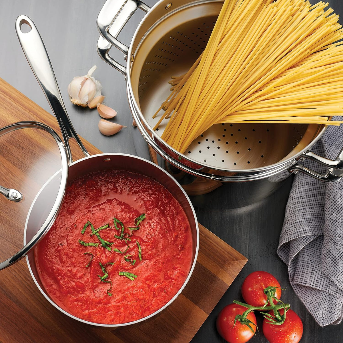 Tramontina Tri-Ply Clad Stainless Steel 14-Piece Cookware Set with Glass Lids, Pots and Pans Kitchen Set, Induction-Ready, Dishwasher-Safe, NSF