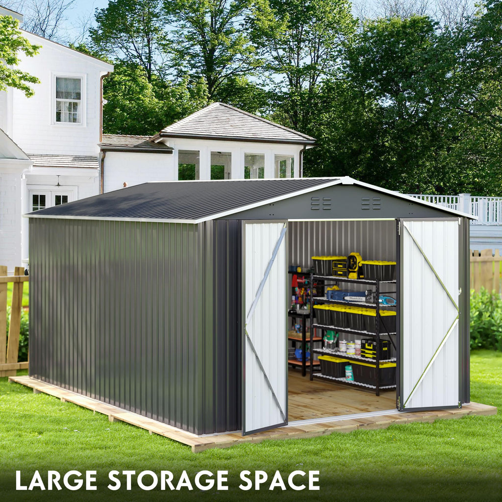 Polar Aurora 12x14 FT Outdoor Storage Shed, Garden Shed with Updated Frame Structure and Lockable Doors, Metal Tool Sheds for Backyard Garden Patio