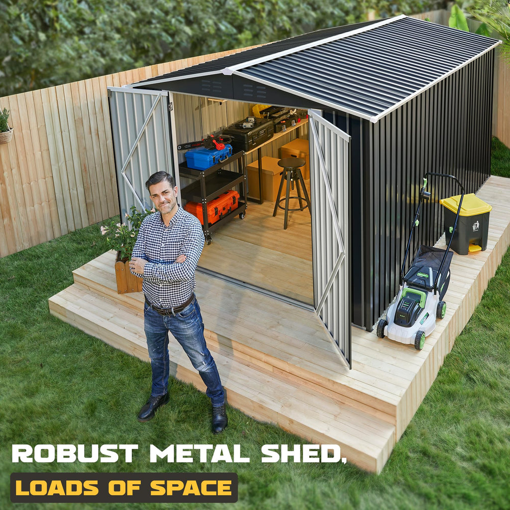 Polar Aurora 12x14 FT Outdoor Storage Shed, Garden Shed with Updated Frame Structure and Lockable Doors, Metal Tool Sheds for Backyard Garden Patio