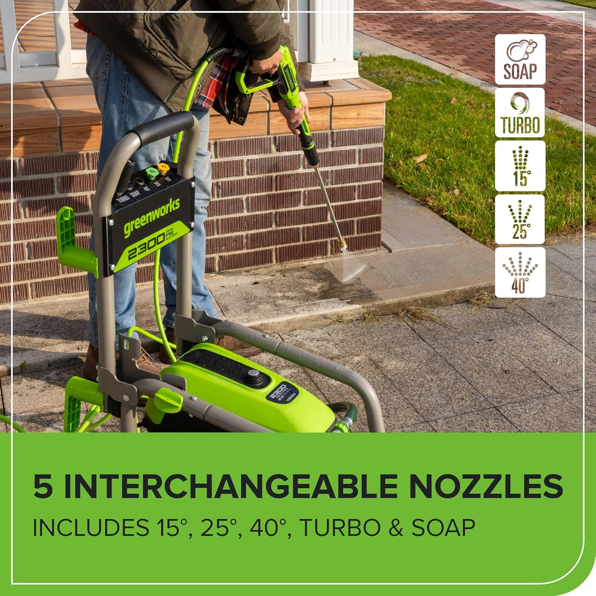 Greenworks Pro Brushless 2300 PSI (SGS Certified) 2.3 GPM Max / 1.2 GPM Electric Pressure Washer (Foldable Handles, Rugged Steel Frame, 25 FT Hose