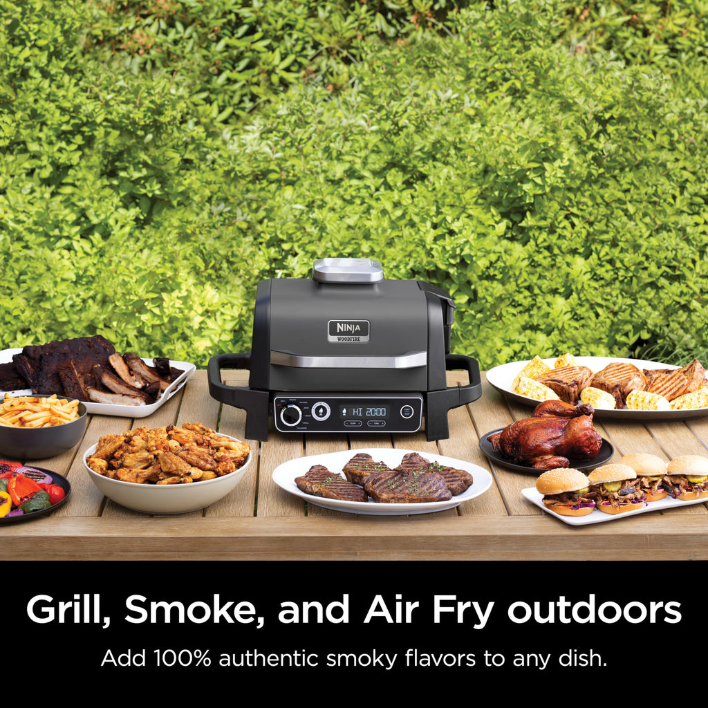Ninja OG751 Woodfire Pro Outdoor Grill Built-In Thermometer,7-in-1 Master Grill,BBQ Smoker,& Outdoor Air Fryer Plus Bake,Roast,Dehydrate & Broil