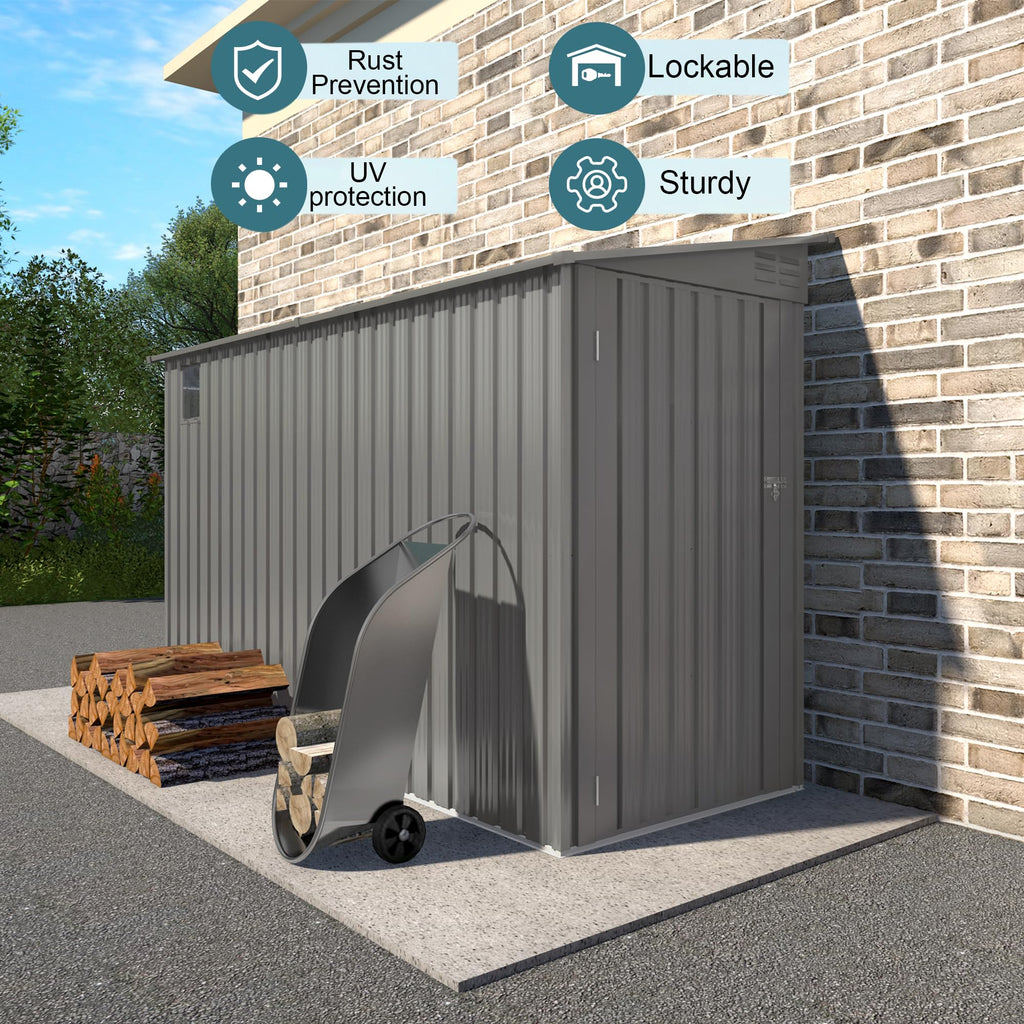4 * 9.2 FT Outdoor Storage Shed, Galvanized Steel Garden Shed with Lockable Door & Window, Waterproof Metal Tool Storage for Garden, Backyard, Patio