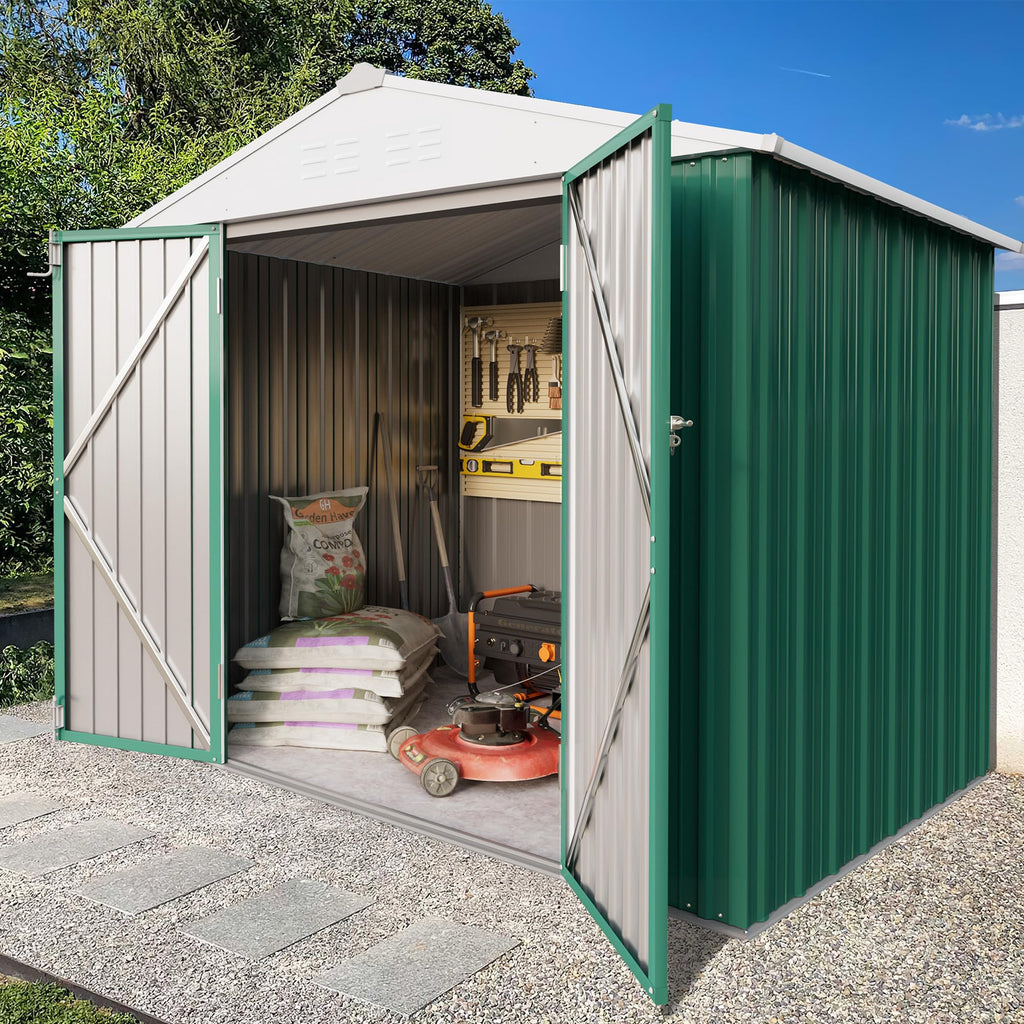 Greesum Outdoor Storage Shed 6 x 8 ft. Utility Tool Shed Metal Storage Garden Shed with Door & Lock for Patio Storage, Brown