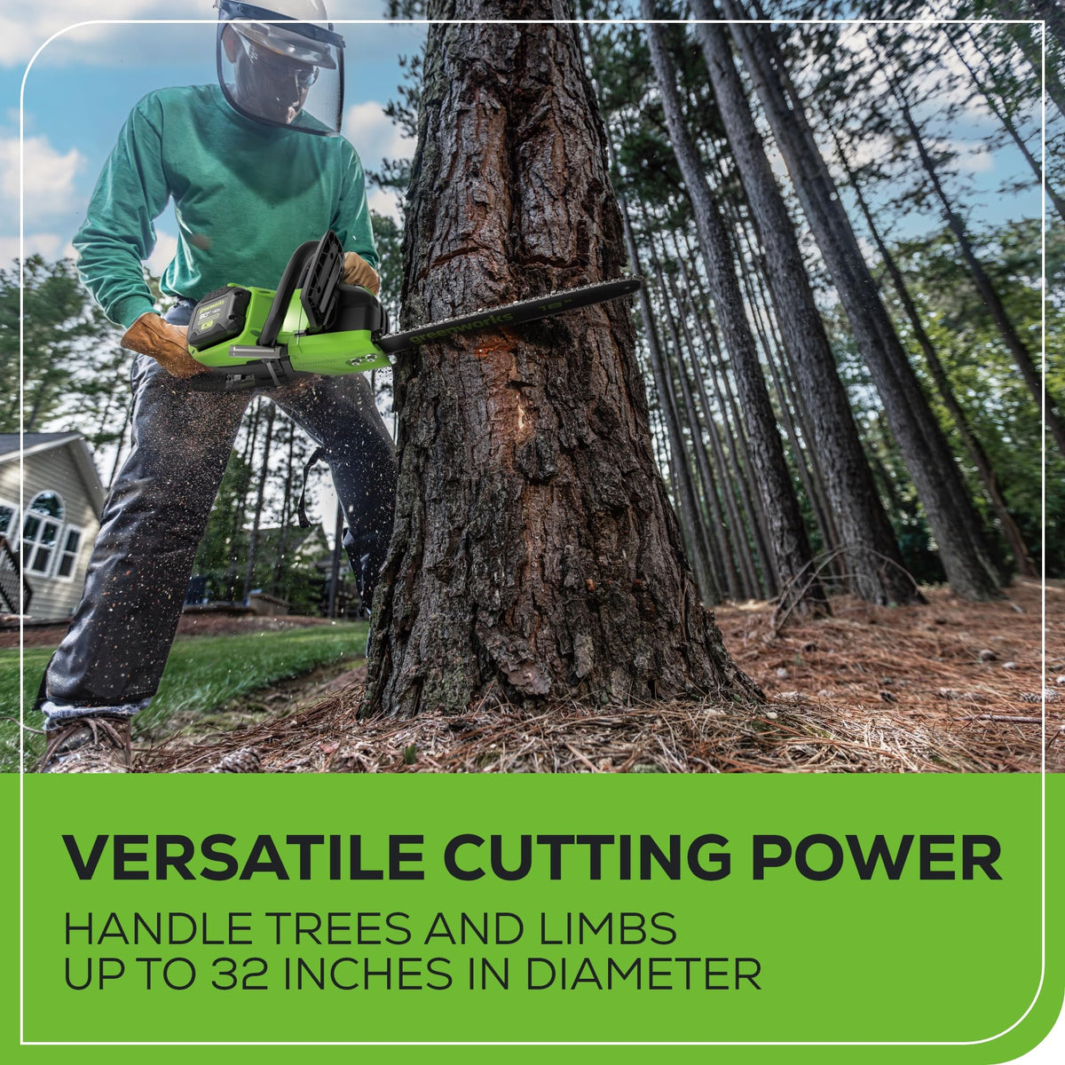 Greenworks 80V 18" Brushless Cordless Chainsaw (Great For Tree Felling, Limbing, Pruning, and Firewood) / 75+ Compatible Tools), 2.0Ah Battery and