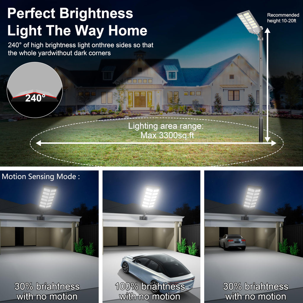Solar Street Lights Outdoor Waterproof Dusk to Dawn, Large 9000W Outdoor Floodlight LED Motion Sensor, 7000K Wide Angle Parking Lot Flood Lamp Remote
