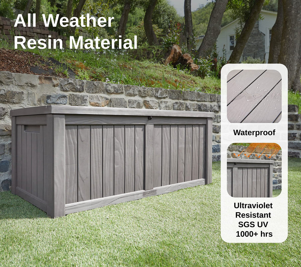 EAST OAK Outdoor Storage Box, 120 Gallon Deck Box with Stainless Steel Rods Large Resin Storage Bin for Patio Cushions, Garden Tools, Waterproof and