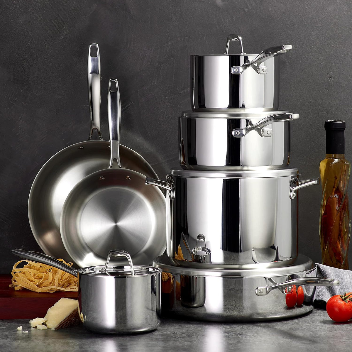 Tramontina Signature Tri-Ply Clad Stainless Steel 12-Piece Cookware Set with Lids, Pots and Pans Kitchen Set, Induction-Ready, Dishwasher-Safe, NSF