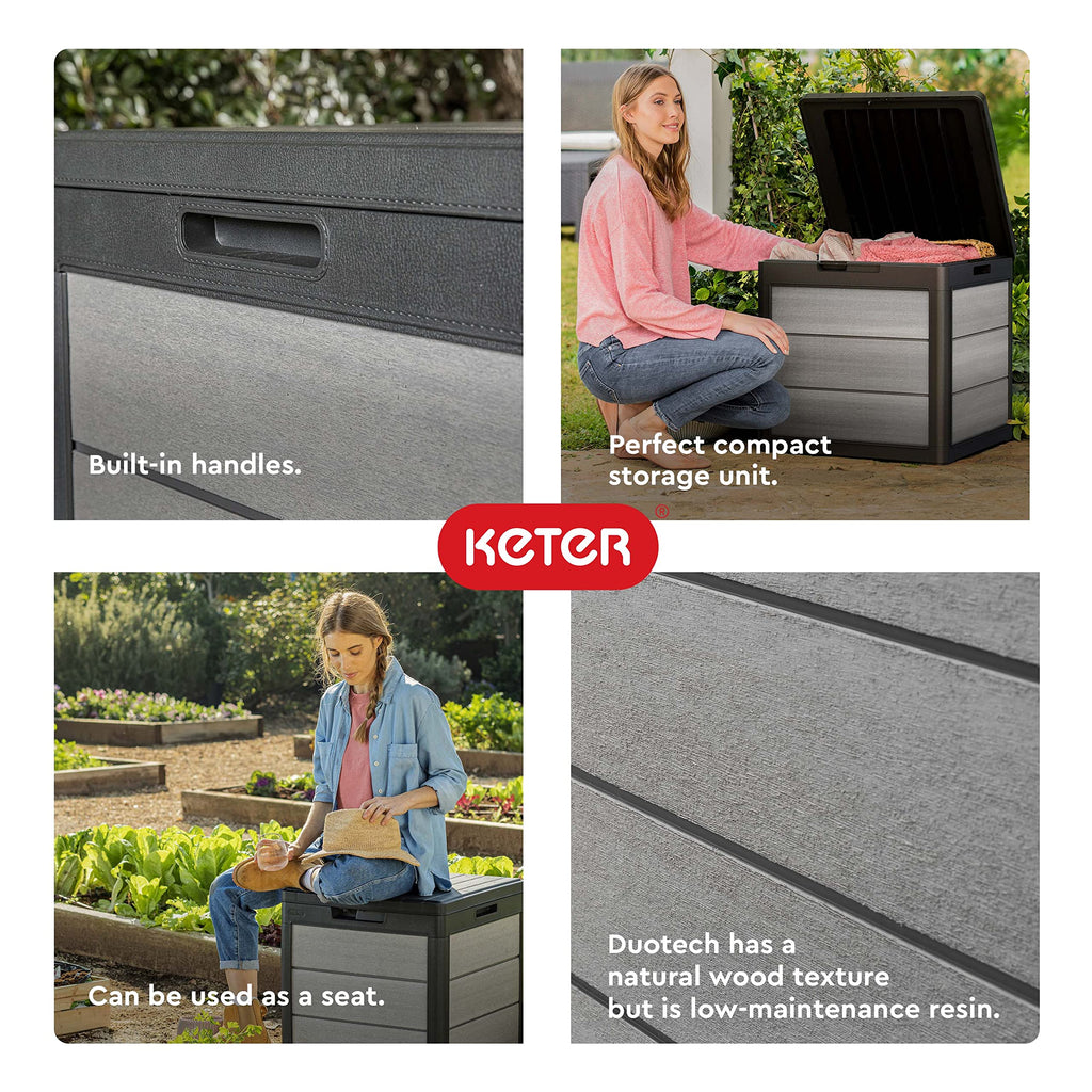 Keter Denali 200 Gallon Resin Large Deck Box with Double Wall 20mm Panels - Paintable and Drillable-Organization and Storage for Patio Furniture and