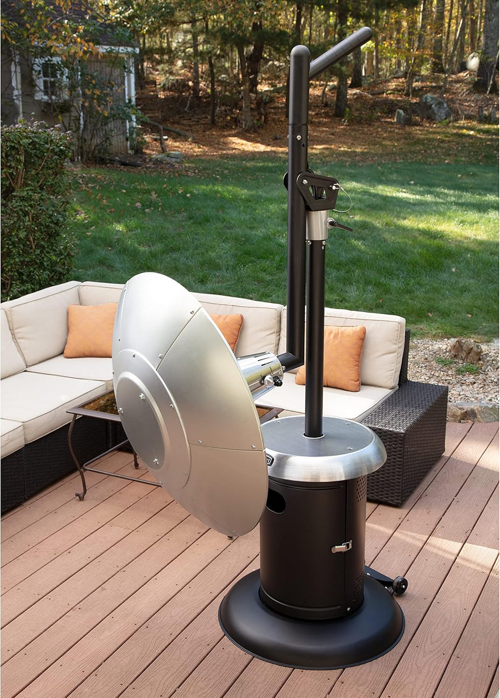 Cuisinart Perfect Position Propane Patio Heater, 38,200 BTU Powerful Directional Stainless Steel Outdoor Heater with Hidden Tank and Drink Table