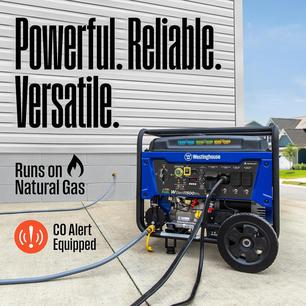 Westinghouse 14500 Peak Watt Tri-Fuel Home Backup Portable Generator, Remote Electric Start, Transfer Switch Ready, Gas, Propane, and Natural Gas