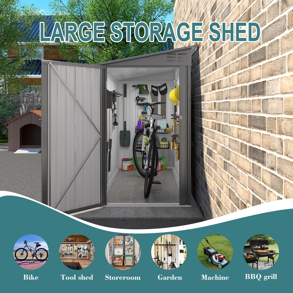 4 * 9.2 FT Outdoor Storage Shed, Galvanized Steel Garden Shed with Lockable Door & Window, Waterproof Metal Tool Storage for Garden, Backyard, Patio