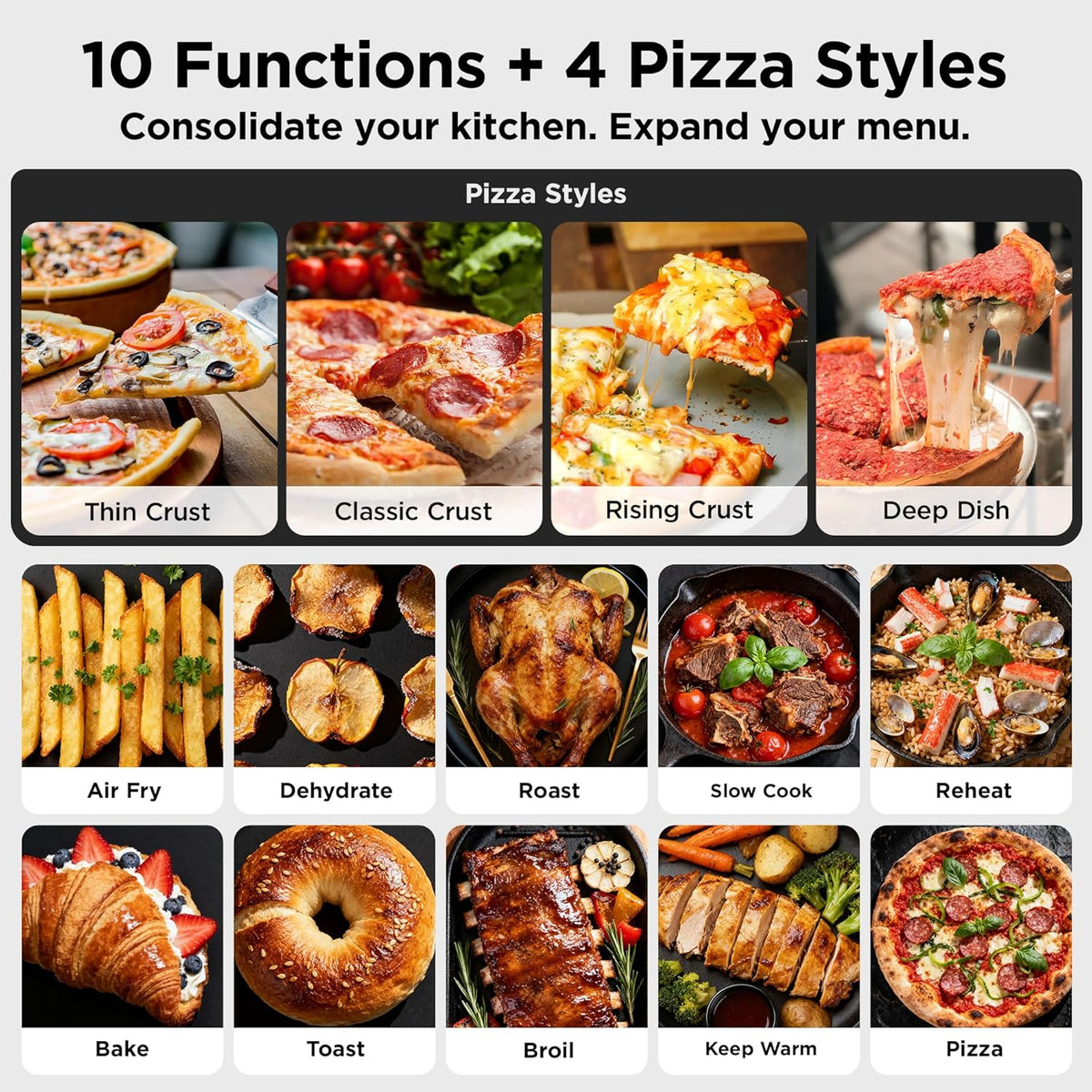 Midea Flexify Pro 10+4 Toaster Oven Air Fryer Combo, Graphene Juicy-Lock Cooking, French Door Countertop Oven, 450F Flash Air Fry, 26.4 QT Stainless