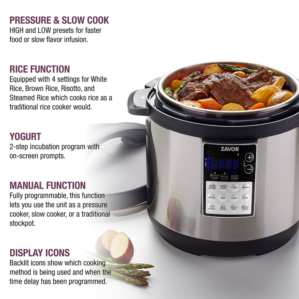 Zavor LUX LCD 6 Quart Multi-cooker with America's Test Kitchen Multicooker Perfection Cookbook, Stainless Steel