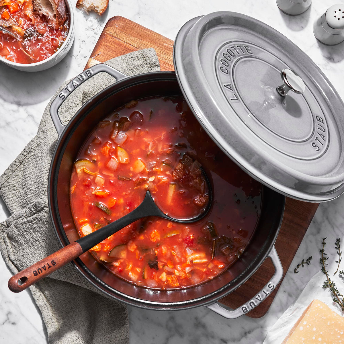 Staub Cast Iron 7-qt Round Cocotte - White Truffle, Made in France