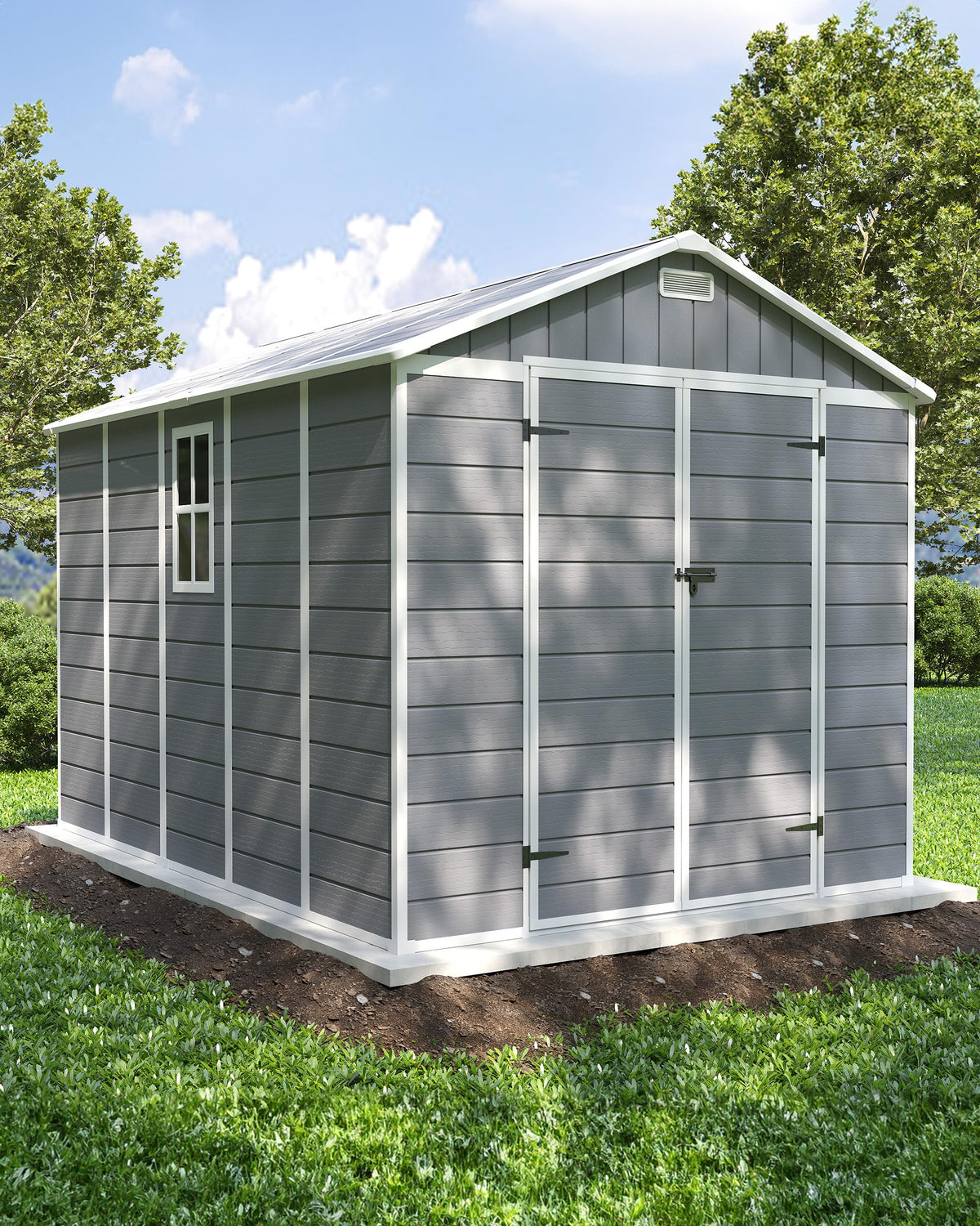 Amopatio 10x8 FT Storage Shed, Resin Shed with Floor Included, Plastic Sheds Outdoor Storage for Bike, Garden Tools, Sheds & Outdoor Storage with
