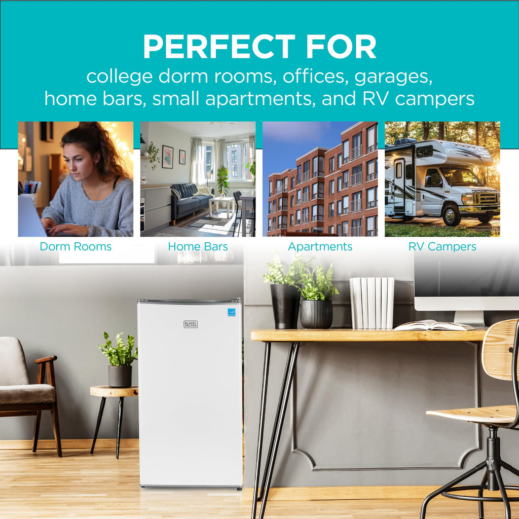 BLACK+DECKER 1.7 Cu. Ft. Compact Refrigerator, ENERGY STAR Certified, Single Door Mini Fridge with Chiller Compartment, Personal Fridge for Home or