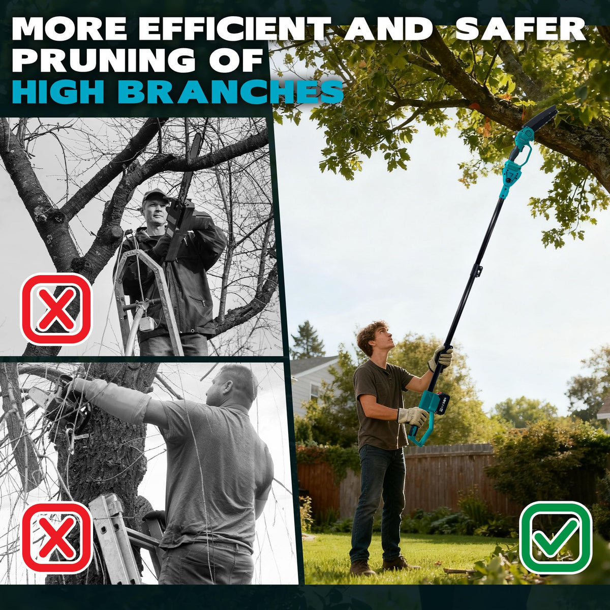 2-in-1 Cordless Pole Saw & 8'' Mini Chainsaw,Forest Ranger Approved Electric Handheld Chain Saw with 2 21V 4.0Ah Rechargeable Batterie&Charger, Auto