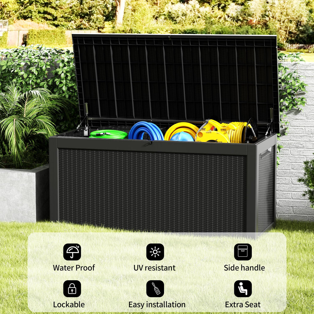 Mersco 320 Gallon Double-Wall Resin Deck Box - Lockable Waterproof Outdoor Storage Box, 1000lbs Capacity & Doubles as Seating for Patio Furniture