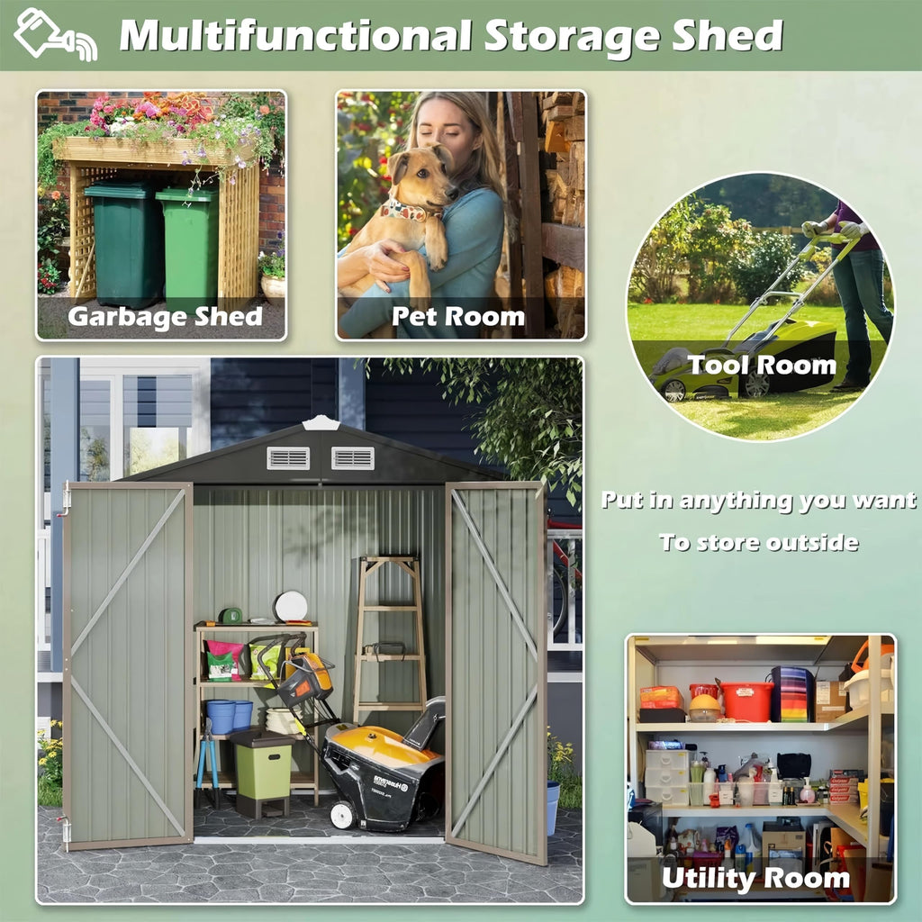 GVDV 10x14 FT Outdoor Metal Storage Shed, Durable Garden Shed with Updated Frame Structure for Backyard, Patio, Tool Storage, All-Weather Shelter for