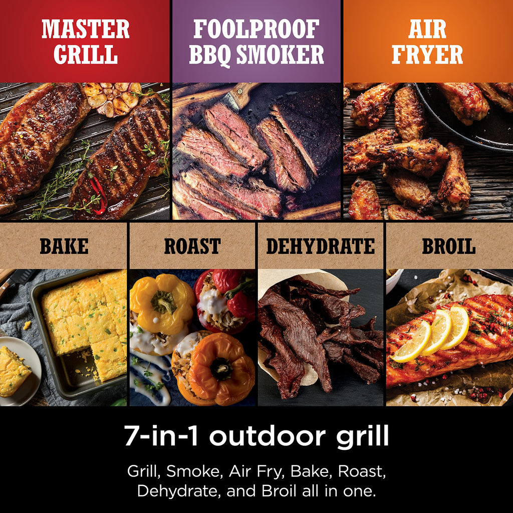 Ninja OG751 Woodfire Pro Outdoor Grill Built-In Thermometer,7-in-1 Master Grill,BBQ Smoker,& Outdoor Air Fryer Plus Bake,Roast,Dehydrate & Broil