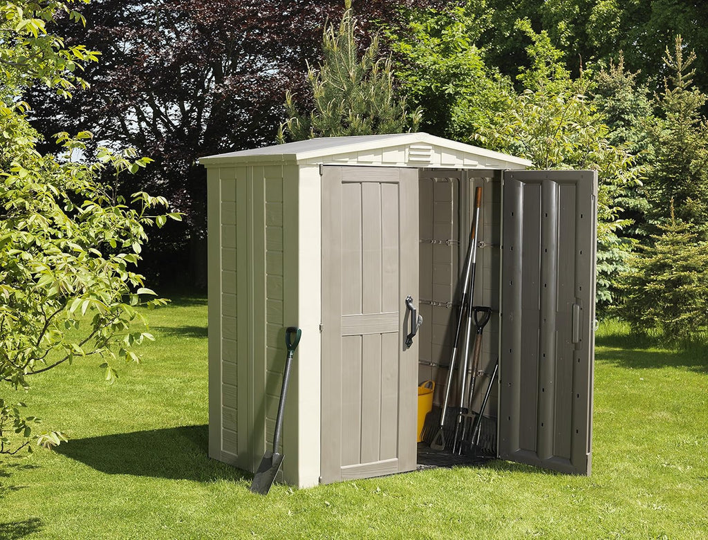 Keter Factor 6x3 Outdoor Storage Shed Kit-Perfect to Store Patio Furniture, Garden Tools Bike Accessories, Beach Chairs and Push Lawn Mower, Taupe &